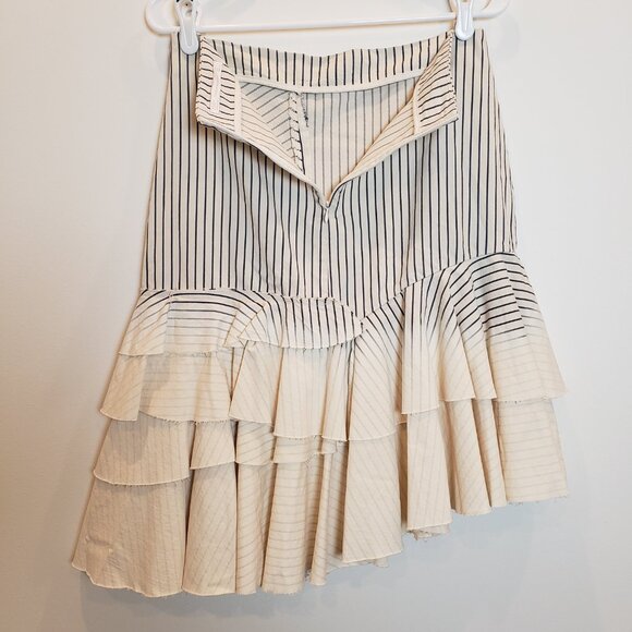 Zara TRF Denimwear Blue/Cream Striped Asymmetrical Tiered Ruffle Skirt Large - Picture 3 of 13
